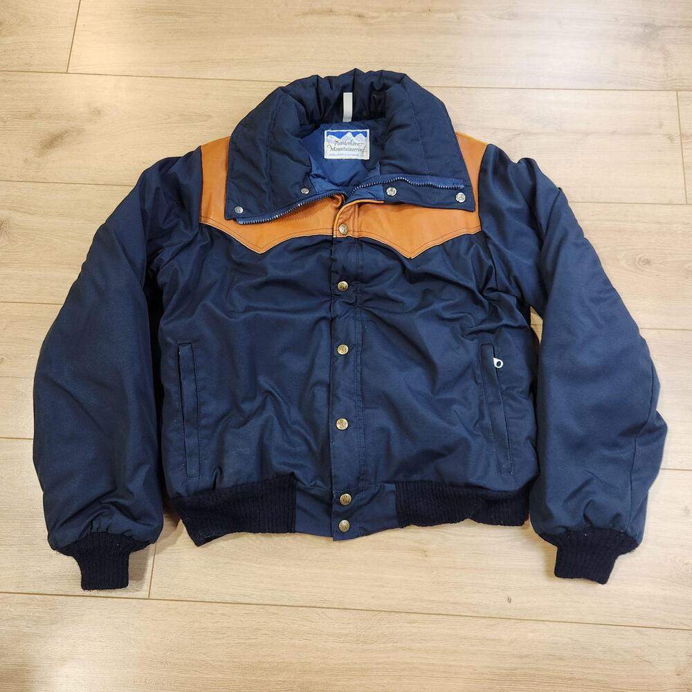 Vintage Powderhorn Mountaineering Jacket Mens Large Blue Down Western Yoke